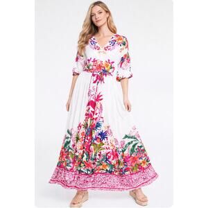 I.N.C. International Concepts M Colorful Floral V-Neck Boho Hawaiian Maxi Dress